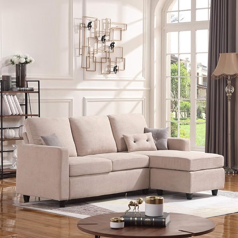 *2 boxes*may be missing pieces*damaged box*HONBAY L Shaped Couch with Linen Fabric,Convertible, Reversible Sectional Sofa for Small Space