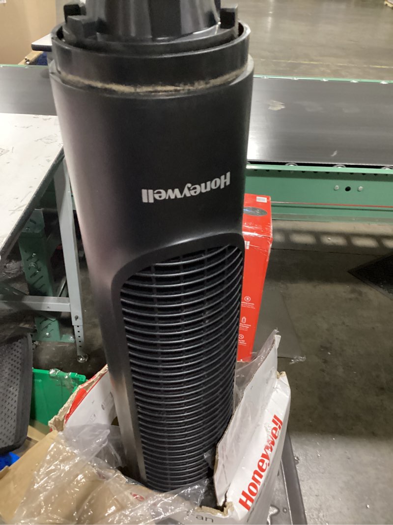 Condition photo showing Good Condition for honeywell 40" black quiet set oscillating tower fan, 30ft air circulation power, 5 speed, auto off timer, hyf260b