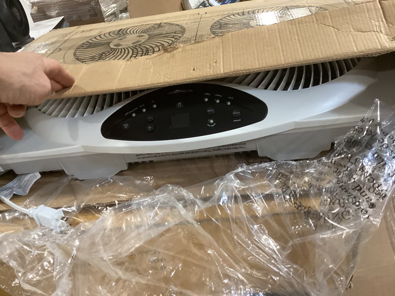 Condition photo showing Good Condition for bionaire window fan with reversible airflow blades – 3-speed settings, programmable thermostat, led display, remote control, fits 24–36" windows, no assembly required white 2 blades electronic control with lcd screen window fan