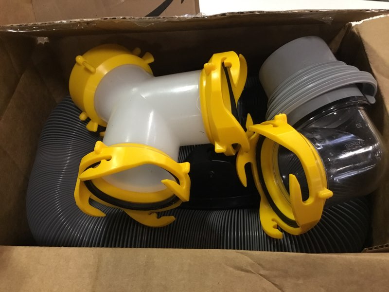 Condition photo showing As Is for Camco 39666 Deluxe 20 ft Sewer Hose Kit with Swivel Fittings and Wye Connector, Ready To Use Kit Complete with Sewer Wye and Elbow Fittings, Hoses, and Storage Caps