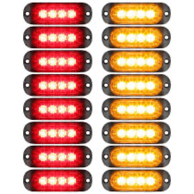 Partsam 16Pcs 3.4 inch Aluminum Housing Red/Amber LED Clearance Side Marker Lights, Surface Mount Ma
