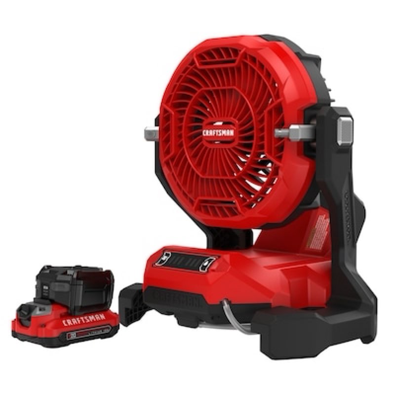 craftsman 7.5-in 20 -volt 3 -speed outdoor red misting personal fan battery included charger