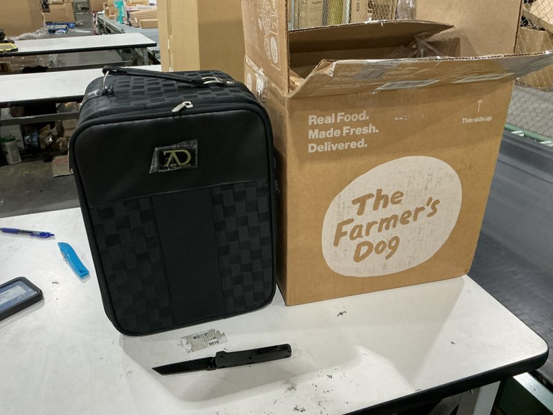 Condition photo showing Good Condition for Small Wig Travel Box with Top Handle, Shoulder Strap & Double Zipper, Carrying Case with Removable Head-Holding Base - Black & Green - by Adolfo Design Small Black and Green