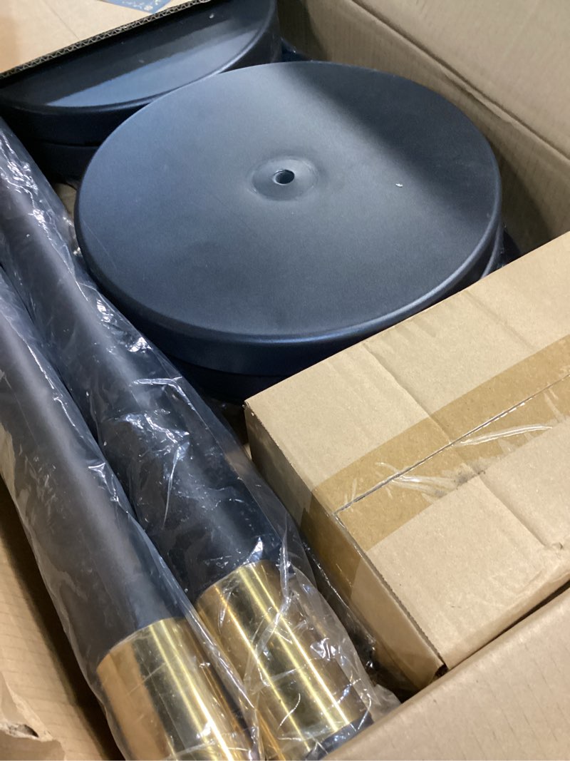 Condition photo showing Good Condition for vivohome stanchions and velvet ropes 4pcs, water-fillable base with iron post, 5 feet velvet ropes and posts, crowd control barriers, red carpet runner poles for party supplies 39"(h)x5 ft(l) black and golden 4