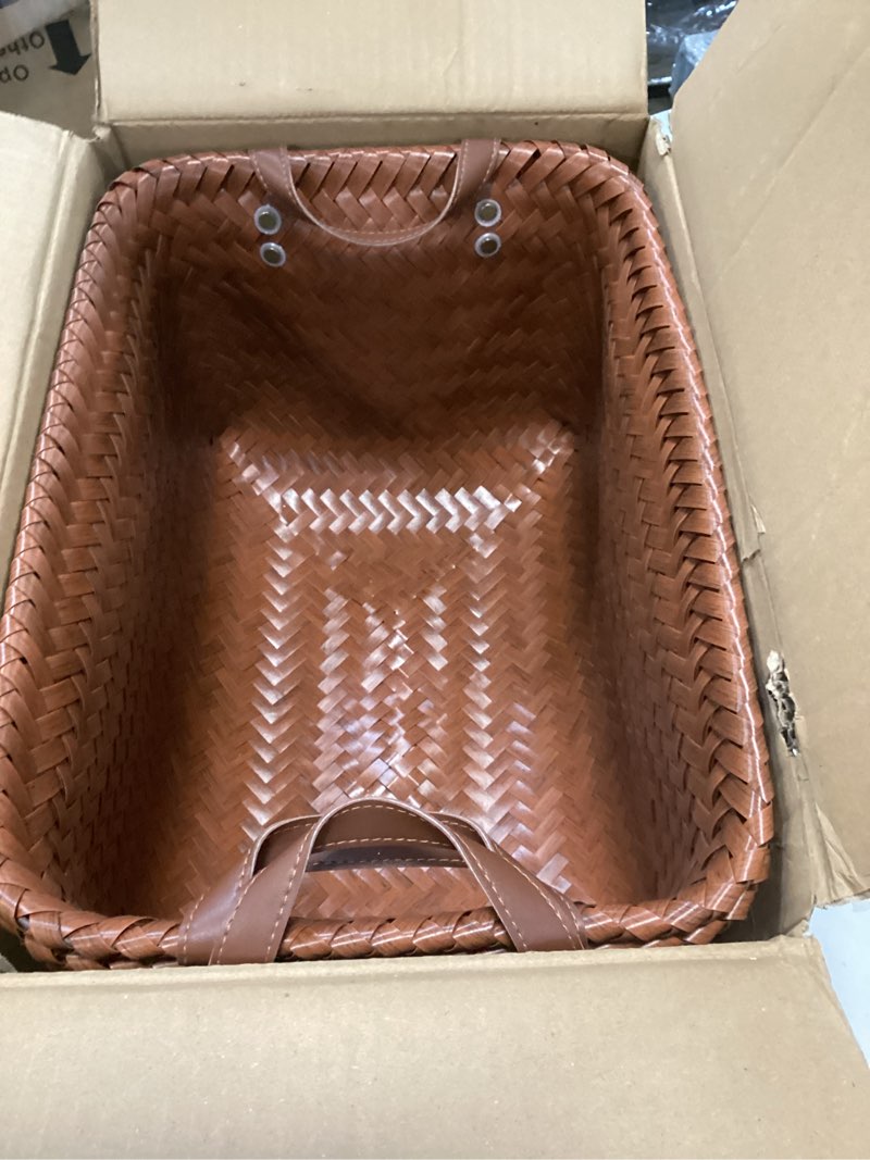 Condition photo showing Good Condition for GIB Wicker Storage Baskets for Shelves, Woven Laundry Basket for Organizing Clothes Blanket Basket, Decorative Rectangular Closet Organizers Storage Bins with Handles, Brown, 4 Pack Brown Medium