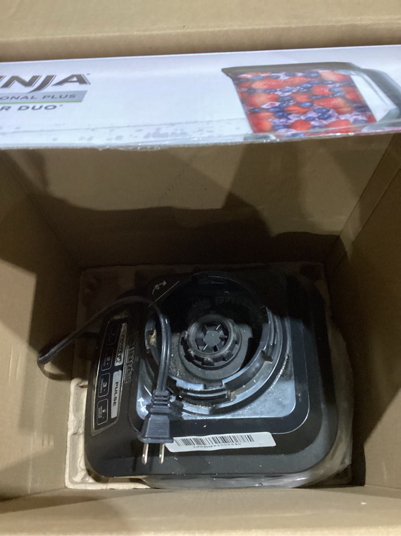 Condition photo showing As Is for (incmplt)ninja bn751 professional plus duo blender, 1400 peak watts, 3 auto-iq programs for smoothies, frozen drinks & nutrient extractions, 72-oz. total crushing pitcher & (2) 24 oz. to-go cups, black 72 oz. blender + 24 oz. cups