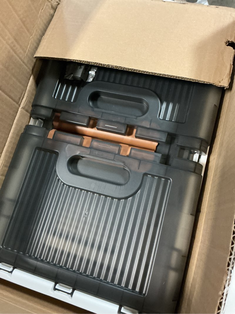 Condition photo showing Good Condition for storage bin, plastic cabinet, 8.4 gallon capacity (32l per one), 2 pack, collapsible box with lids, foldable drawer, transparent, organizers for home and office white,gray 8.4 gal (32l) × 2