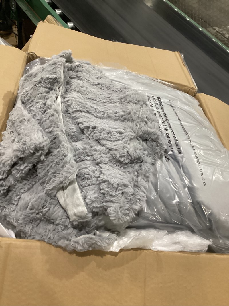 Condition photo showing As Is for ugg kenzie full/queen comforter set with 2 pillow shams plush faux fur bedding soft warm down alternative comforter washable hypoallergenic fluffy blanket set for bedroom, full/queen size, seal grey full/queen