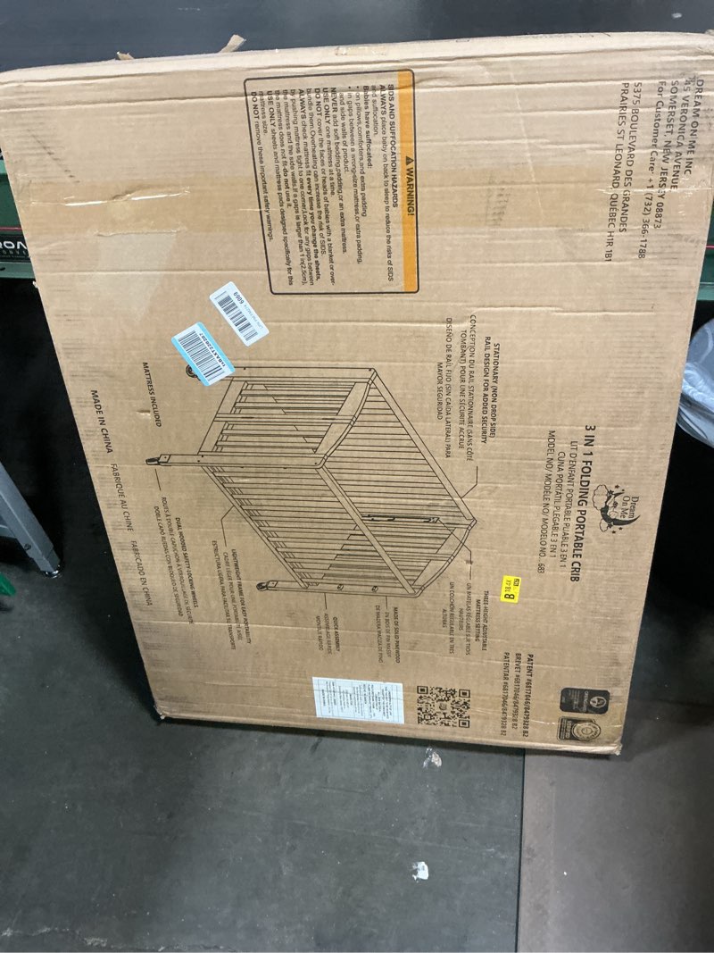 Condition photo showing New/Like New for Dream On Me 3-in-1 Portable Folding Stationary Side Mini Baby Crib in Natural & Mattress, GreenGuard Gold & JPMA, Use as Changer & Playpen, Locking Wheels, 3 Mattress Heights, Extra Firm Mattress Natural Crib