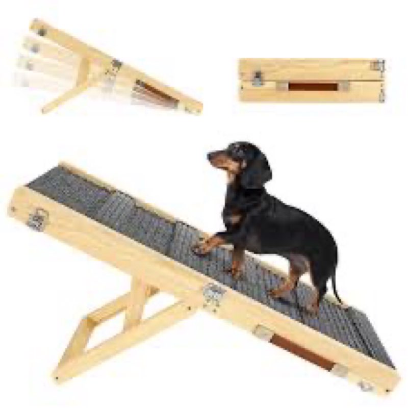 Upgraded 2025 Adjustable Dog Ramp 34.65" Foldable Pet Ramp with 5 Heights 13.6–21.5", Non-Slip Carpe