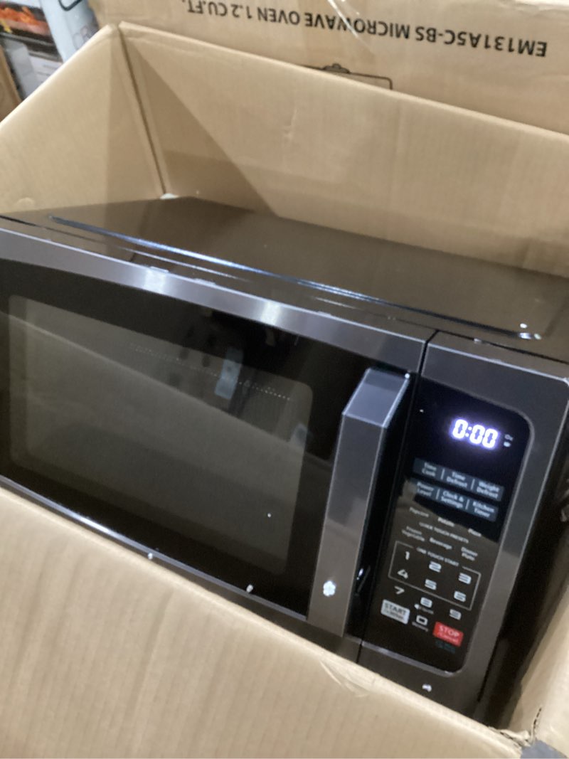 Condition photo showing As Is for TOSHIBA ML-EM09PA(BS) Small Microwave Oven with 6 Auto Menus, Mute Function & Child Lock, LED Lighting, Perfect for Apartment, 0.9 Cu Ft, 10.6 Inch Removable Turntable, 900W, Black Stainless Steel Advanced-0.9 Black