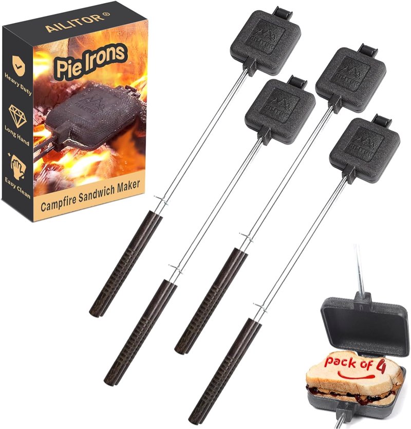 campfire sandwich maker cast iron pack of 4 - pudgy pie maker for camping, mount