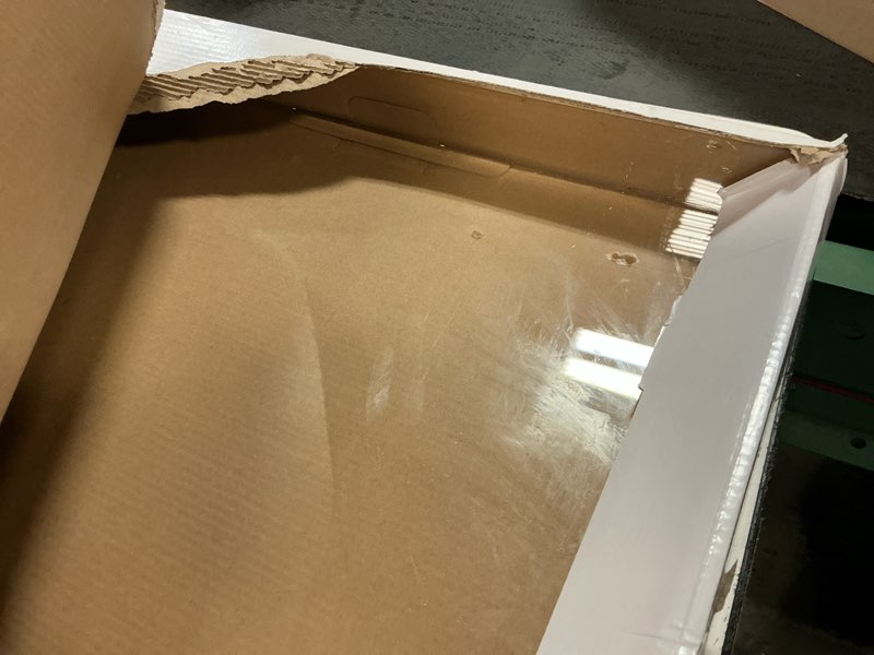 Condition photo showing As Is for 18×18 inches Oversized Clear Acrylic Ottoman Tray Extra Large Decorative Tray Spill-Proof Serving Trays with Handles King-Size Safe Edge Organizer for Coffee Table Countertop Breakfast Clear 18" x 18" x 2"