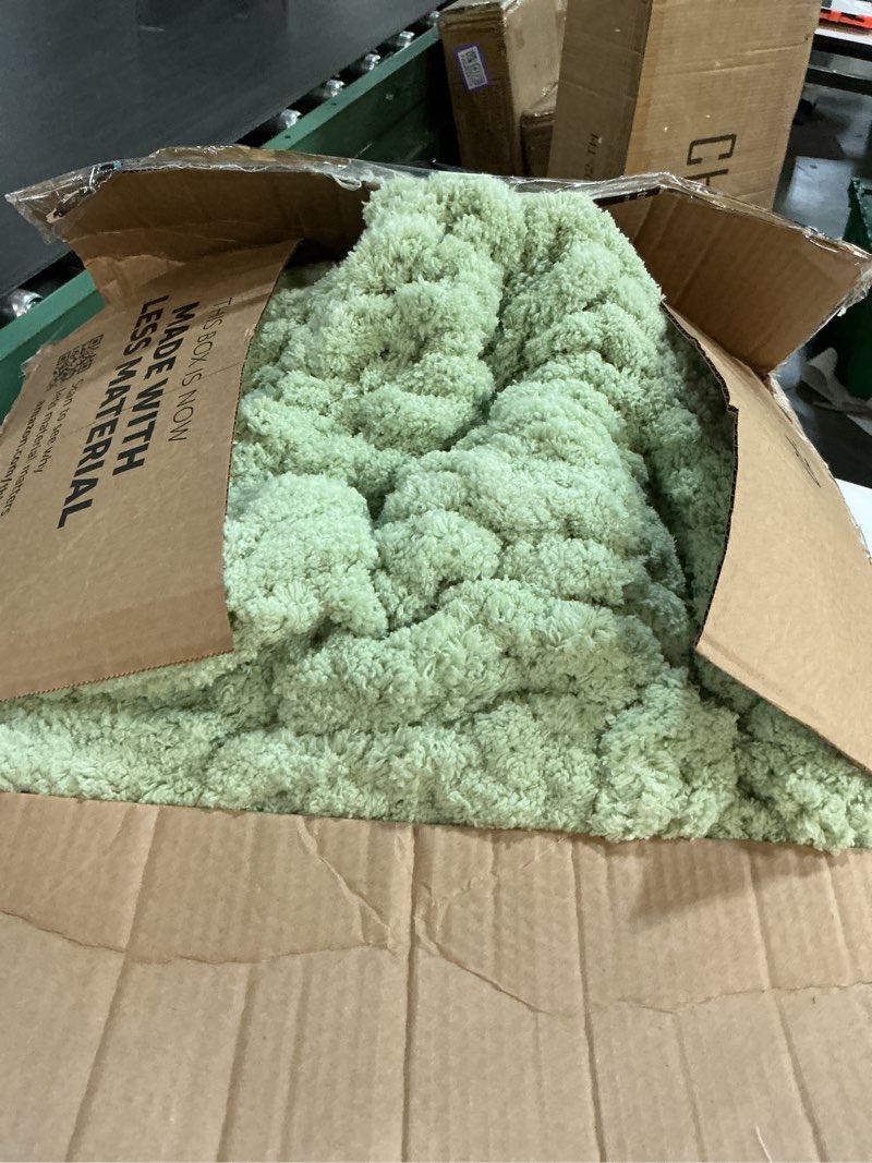 Condition photo showing Good Condition for L'AGRATY Chunky Knit Blanket Throw - Soft Throw Blanket 60x80: 100% Hand Kintted Chenile Crochet Throw Blanket for Couch - Large Cable Knit Blanket for Home Decor (Sage Green) Sage Green 60"x80"