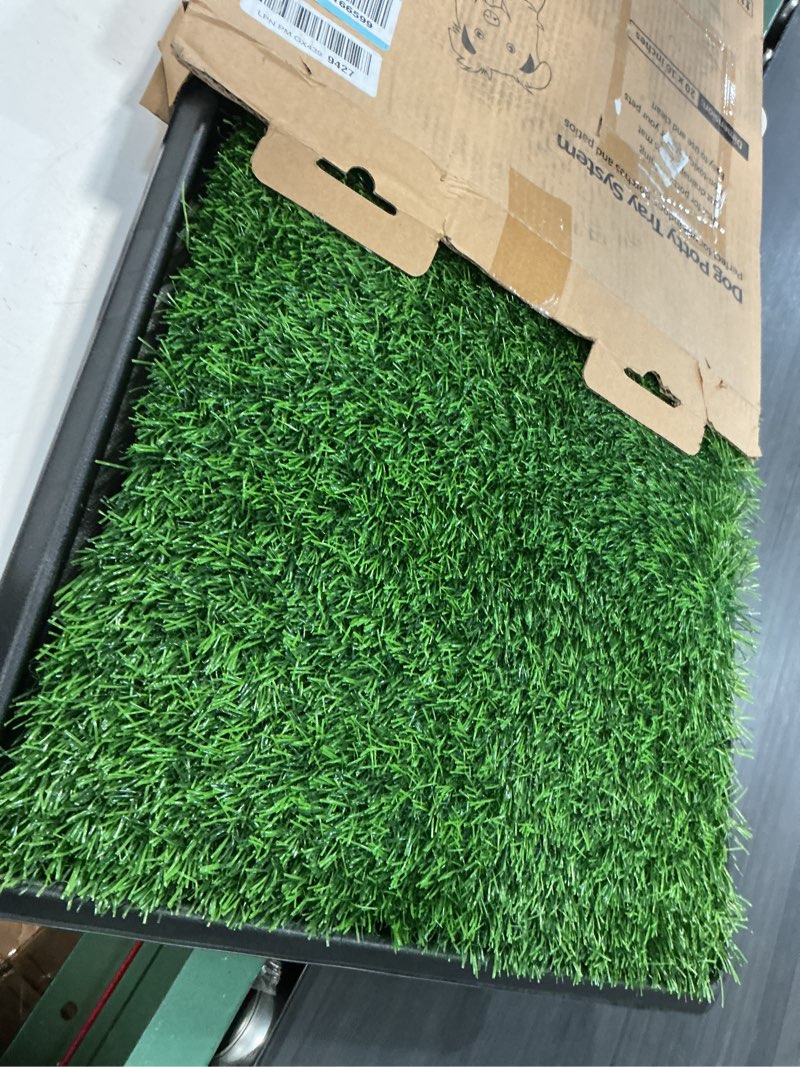Condition photo showing Good Condition for dog grass pet loo indoor/outdoor portable potty, dog litter box, artificial grass patch bathroom mat and washable pee pad for puppy training, full system with trays (pet training tray, 20"x16") 20"x16"?4 layer potty system)