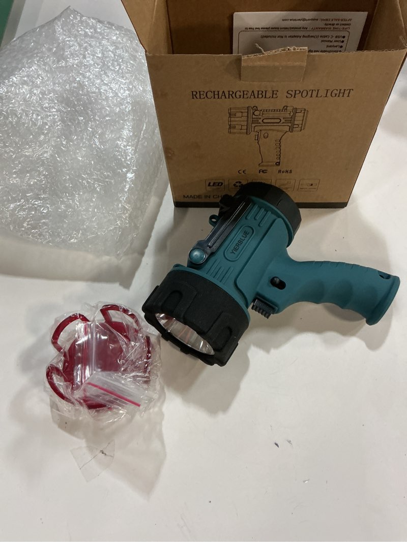 Condition photo showing Good Condition for YIERBLUE Rechargeable Spotlight Flashlight IP67 Waterproof with 200,000 Lumen LED, 12 Hours Long Running Spot Light, Impact Resistant Handheld Spotlight with Foldable Stand Red Lens