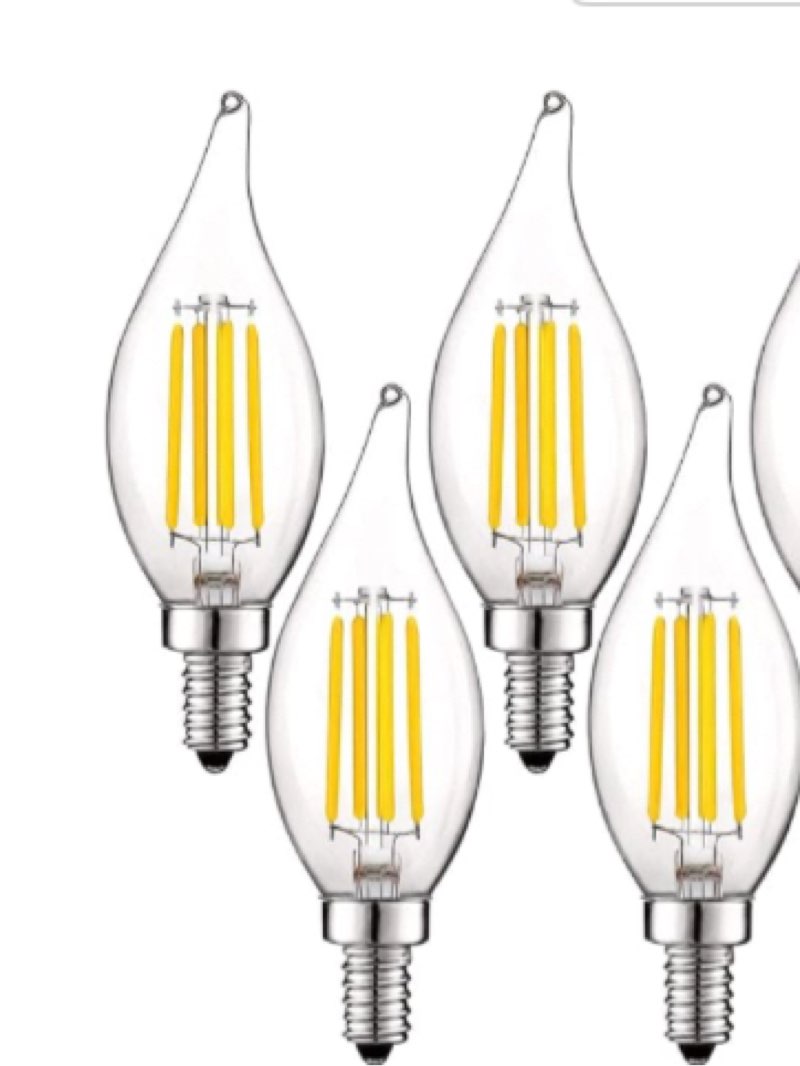 LUXRITE Vintage Candelabra LED Bulb 60W Equivalent, 550 Lumens, 3000K Soft White, LED Chandelier Light Bulbs 5W, Dimmable, Flame Tip Clear Glass, Filament Candle Bulbs, E12 Base (4 Pack)