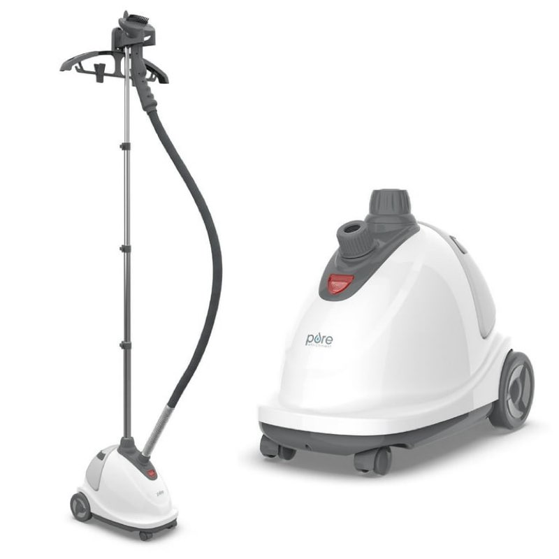 Pure Enrichment PureSteam XL Standing Steamer with Garment Hanger - Heats in 45 Seconds, 1 Hour Continuous Steam; Professional Wrinkle Remover, Easy-Roll Wheels, Garment Hanger, & Fabric Brush
