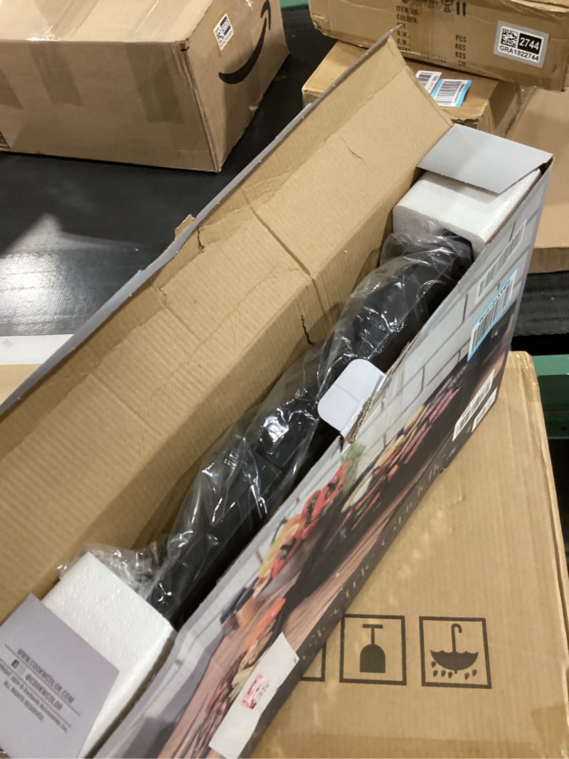 Condition photo showing As Is for COOK WITH COLOR Electric Griddle 1200W, Nonstick Surface for Pancakes, Burgers, Eggs & More, Removable Temperature Control, Slide-Out Drip Tray, 10" x 16" Cooking Area, Black