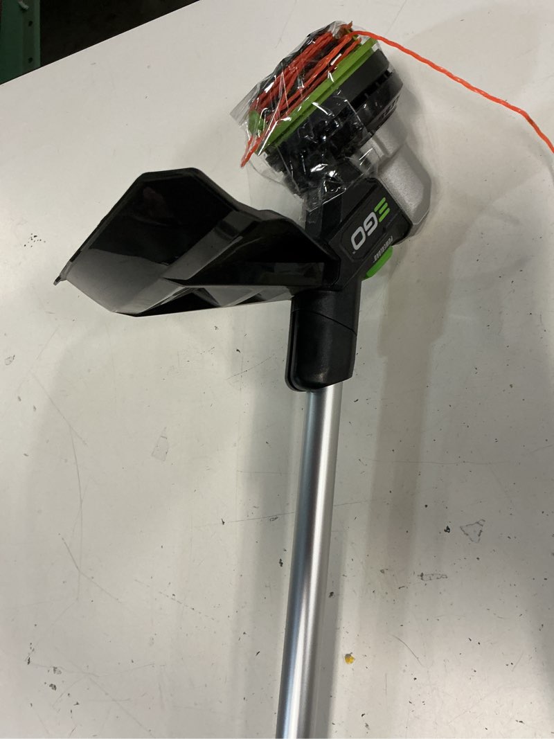 Condition photo showing As Is for ego powerload 56-volt 15-in telescopic shaft battery string trimmer 2.5 ah (battery and charger included)