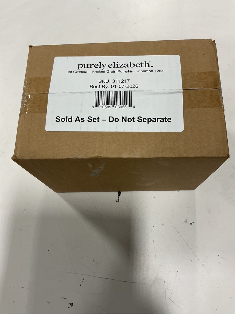 Condition photo showing New/Like New for Purely Elizabeth, Pumpkin Cinnamon, Ancient Grain Granola, Gluten-Free, Non-GMO, 12 Ounce (Pack of 3) Pumpkin Cinnamon 12 Ounce (Pack of 3)( BB: 01/07/26)