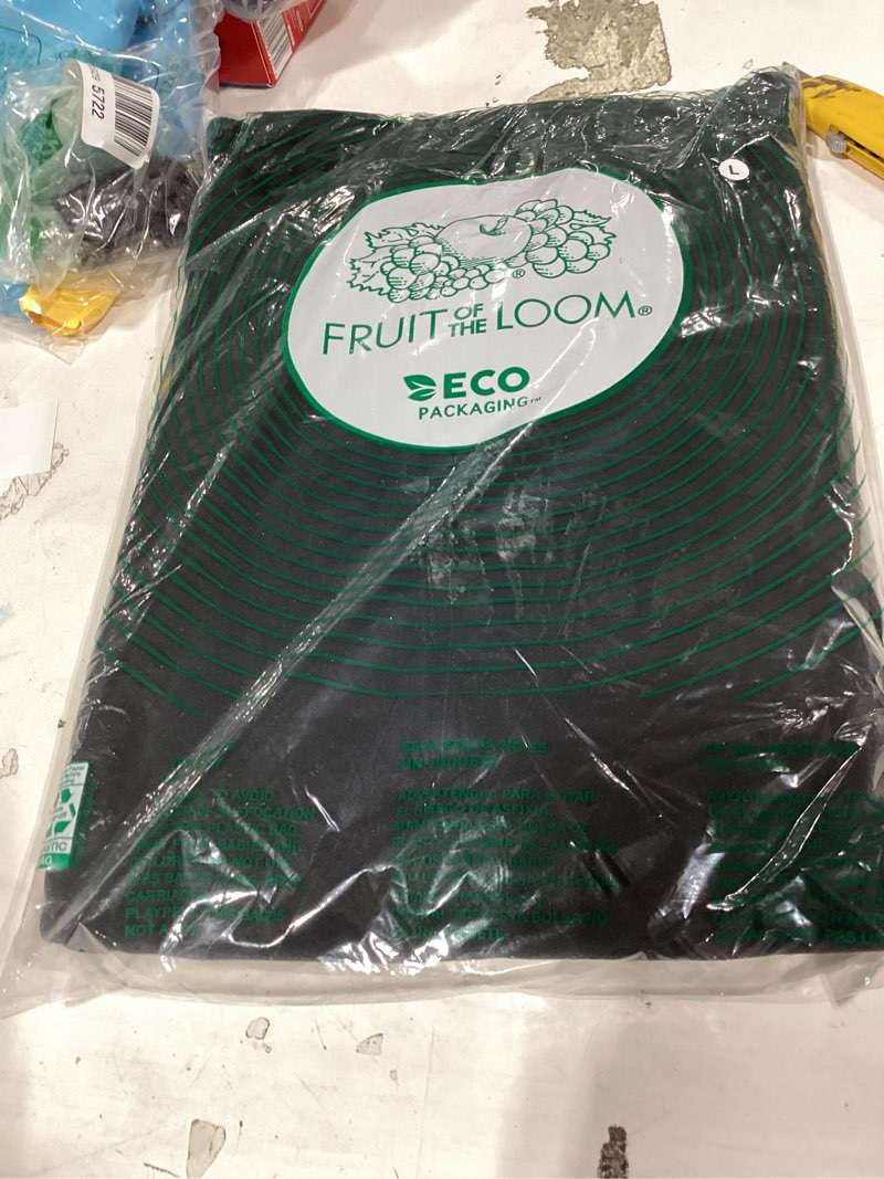 Condition photo showing New/Like New for fruit of the loom men's eversoft fleece pullover hooded sweatshirt, moisture wicking & breathable large black pullover