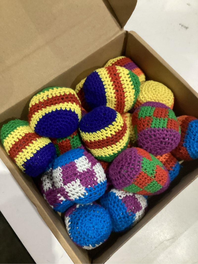 Condition photo showing Good Condition for hiboom 20 pcs multicolored crochet knitted juggling balls assorted geometric patterns juggling bean bags funny footbags kick sack toys for indoor outdoor adults