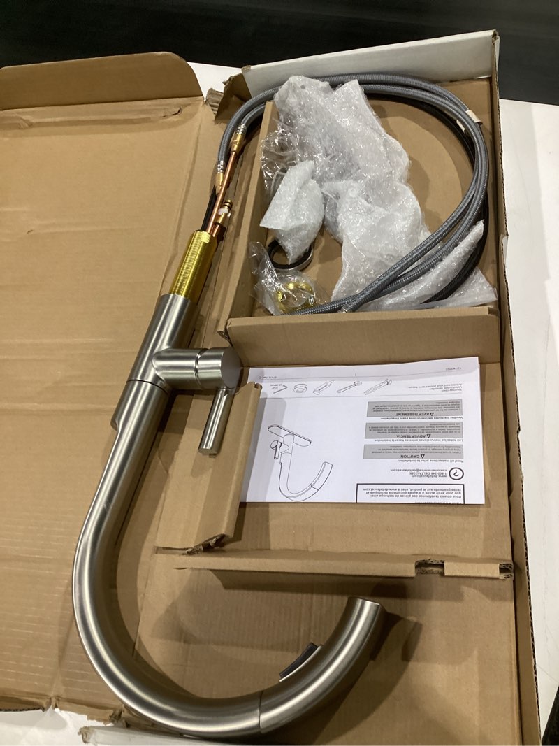 Condition photo showing Good Condition for delta keele brushed nickel kitchen faucet with pull down sprayer, modern single hole kitchen sink faucet, single handle, spotshield stainless 19824lf-sp