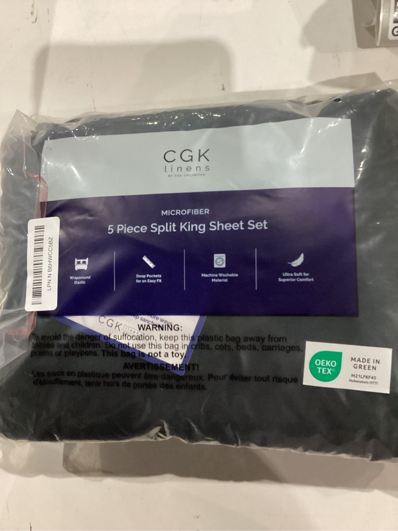 Condition photo showing Good Condition for Split King Size 5 Piece Sheet Set - Comfy Breathable & Cooling Bed Sheets Set - Hotel Luxury Bedding for Women, Men, Kids, Teens, Boys & Girls - Deep Pockets, Soft and Wrinkle Free - Oeko-Tex - Black 08 - Black Split King Size