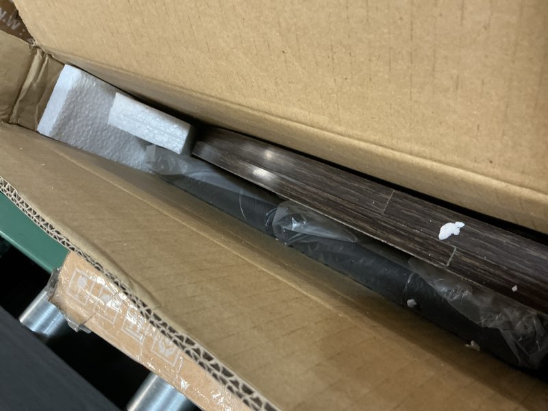 Condition photo showing As Is for furinno jaya simple design corner tv stand, columbia walnut/black columbia walnut/black 5-tiers with round corner