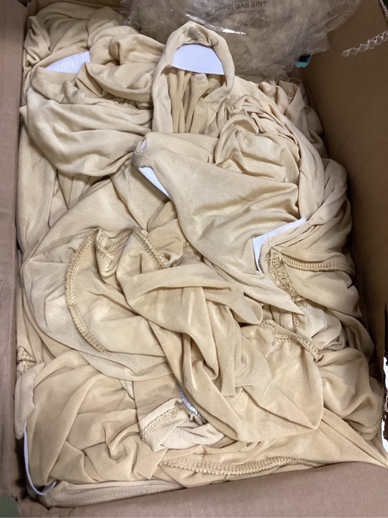Condition photo showing As Is for supero waterproof spandex chair cover 25pcs, stretch dining chair covers, polyester outdoor chair covers, protector stretch chair cover for party universal, banquet, wedding event, hotel(champagne) champagne 25