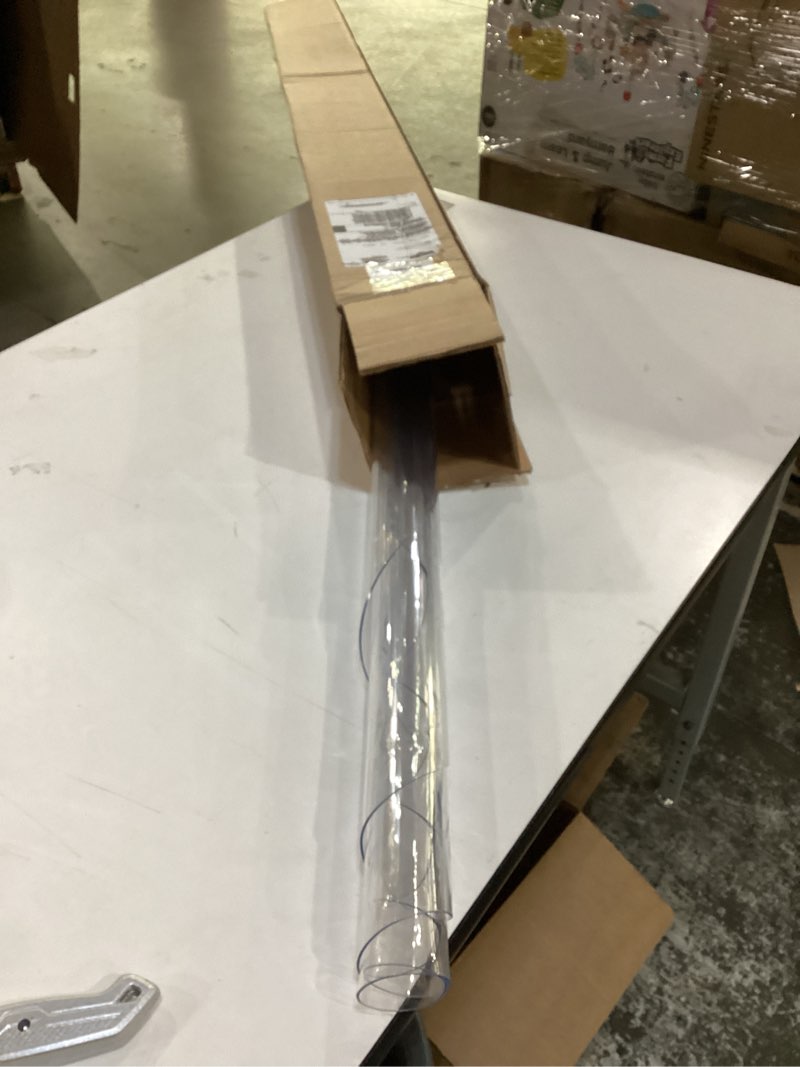 Condition photo showing As Is for 47 inch dia round clear plastic dining room table protector pvc tablecloth cover mat vinyl tablecloth waterproof wipeable furniture tabletop pad table runner protector for coffee desk round 47d inch round new clear 1.5mm