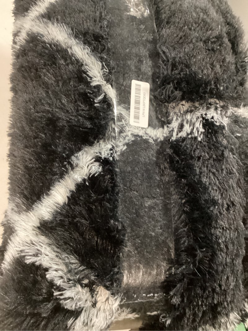 Condition photo showing As Is for Super Soft Shaggy Area Rug, 8X10 Soft Plush Fluffy Rug for Bedroom Living Room, Modern Moroccan Geometric Carpet for Home Decor Aesthetic, Anti-Skid Carpet for Kids Room, Nursery, Black and White 8' x 10' (Rectangular) Black and White
