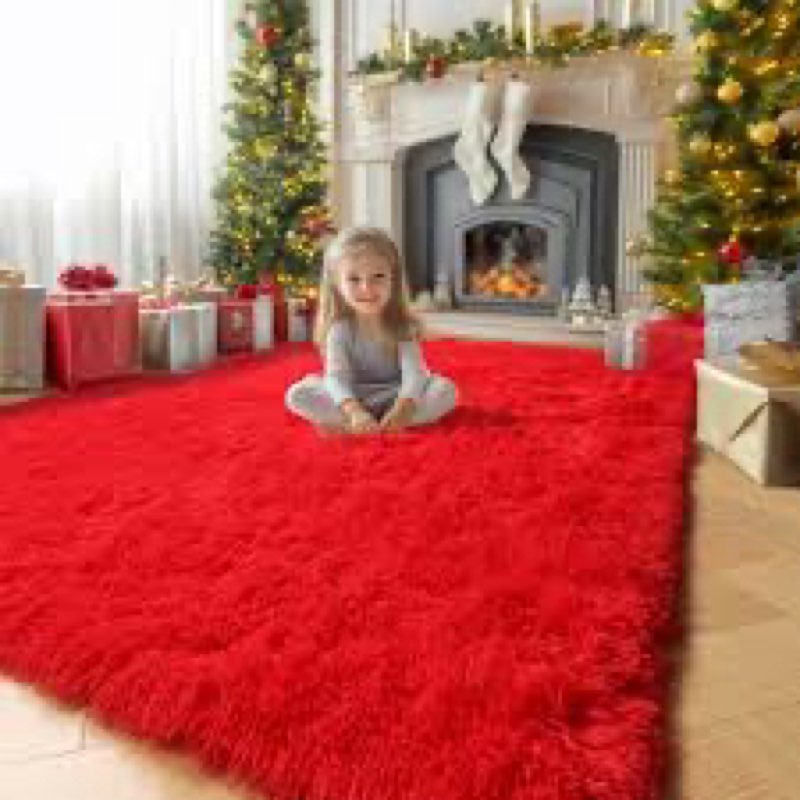 Amdrebio Red Area Rugs for Living Room Bedroom, Christmas Rug 6x9, Large Red Carpet, Plush Fuzzy Fur