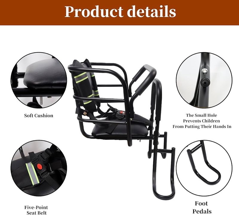 upgraded rear child bike seat,back mount kid's bike seat with foot pedals back rest handrail, designed for children aged 18 month to 8 years old,easy installation