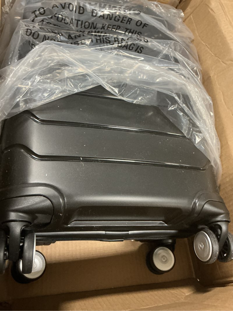 Condition photo showing As Is for Samsonite Freeform Hardside Carry-On Luggage with Spinner Wheels - Hardshell Suitcase - TSA, Airline-Approved - Expandable Hard Shell, Smooth Rolling Wheels for Lightweight Travel – Black Carry-on Spinner Black