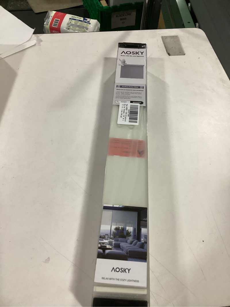 Condition photo showing New/Like New for AOSKY Blackout Roller Shades Cordless Blinds for Windows, Free-Stop Shades with Valance, Thermal Insulated Fabric, UV Protection, Natural Woven Blinds for Home (18" W x 72" H, Linen Beige Linen Beige 18"W x 72"H