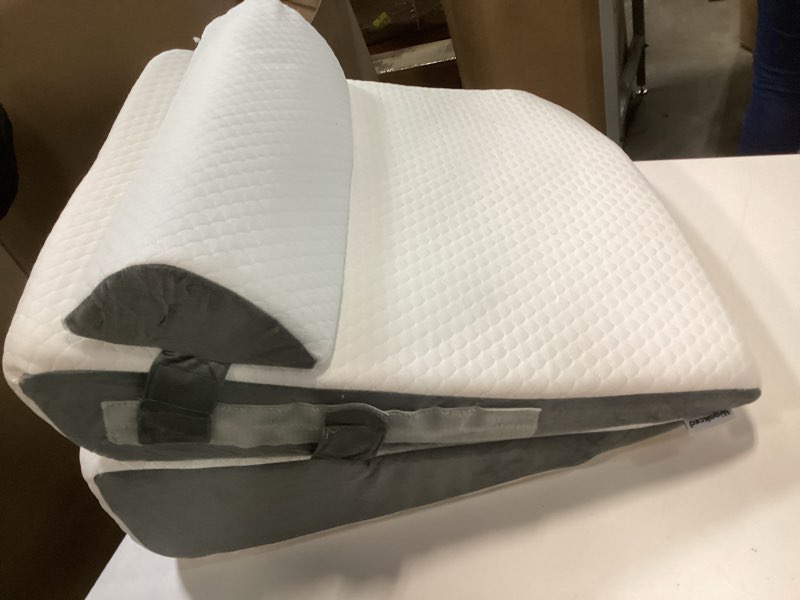 Condition photo showing Good Condition for 3Pcs Wedge Pillow Set for After Surgery,Acid Reflux Relief, Adjustable Bed Wedge Pillows for Sleeping,Anti Snore, Memory Foam Triangle Pillow for Back&Neck&Shoulder Pain Relief, White&Grey White/Grey 12 IN+1 Head pillow