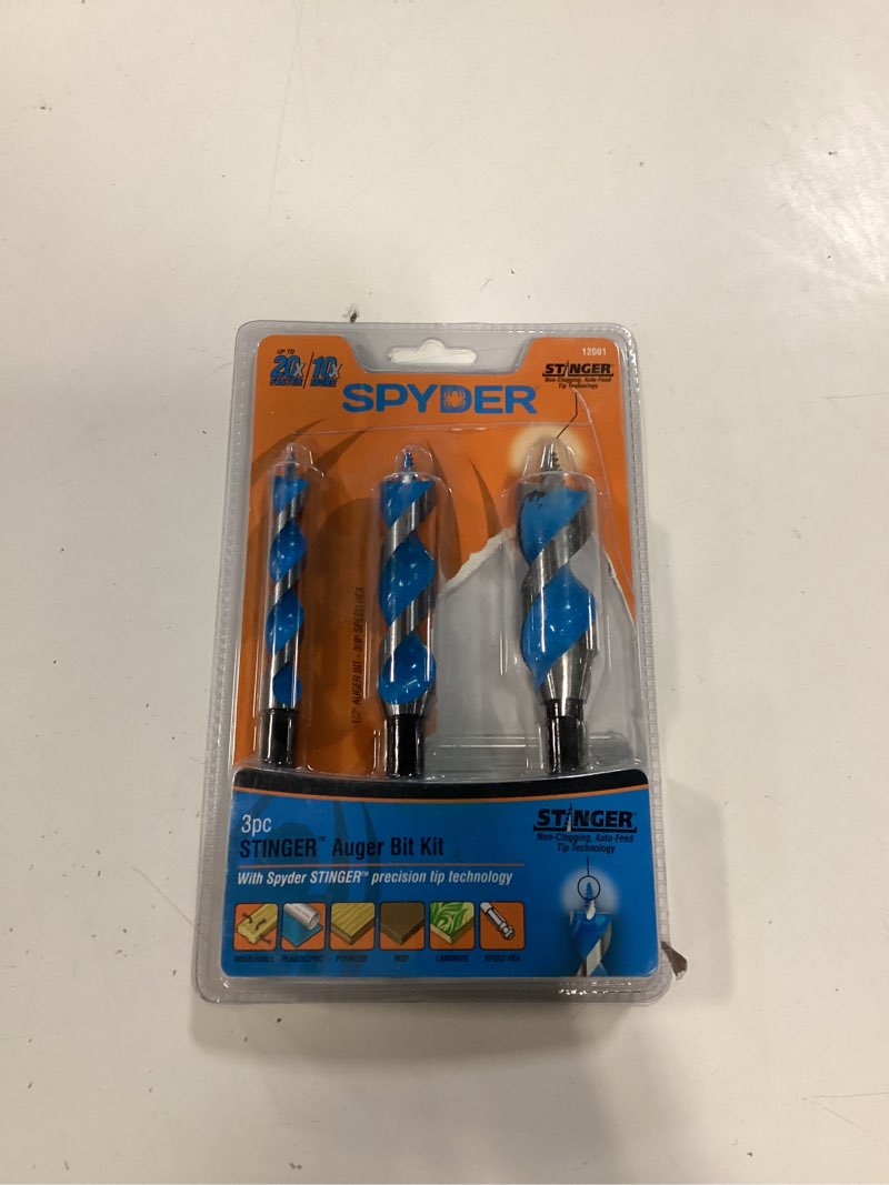 Condition photo showing Good Condition for spyder stinger 3-piece woodboring auger bit set (model 12001