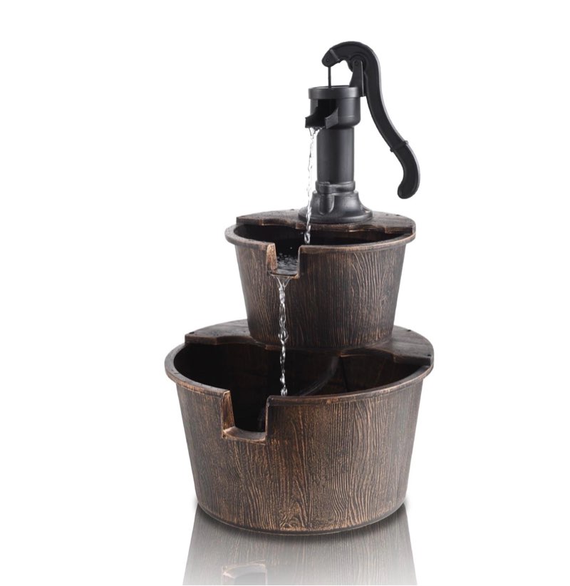 YI 27-Inch 2 Tier Water Fountains Outdoor Waterfall Barrel Fountain Pump Garden 2-Tier Barrel and Pump Waterfall Fountain, Plastic for Garden Patio Backyard Porc