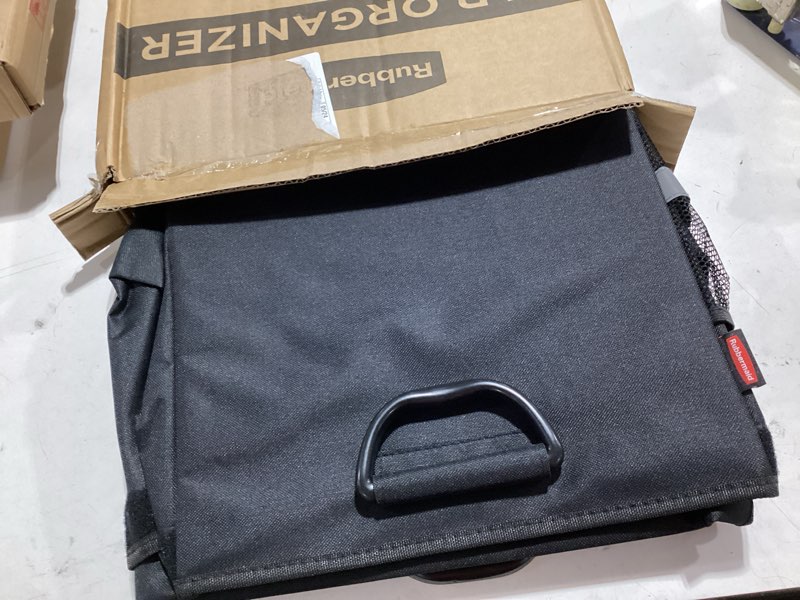 Condition photo showing Good Condition for rubbermaid car organizer, collapsible trunk organizer, multi-compartment car storage organization for car accessories, 3 compartments with cover, 23.23"*12.99"*11.81" m without cover black with gray