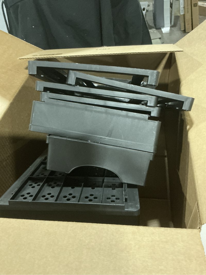 Condition photo showing As Is for WORKPRO 4-Tier Plastic Storage Shelves, 400lb Capacity Shelving Unit, 51.4" H x 23.9" W x 12" D, Storage Rack for Garage, Home, Pantry, Office, Laundry, Tool-Free Assembly, Black