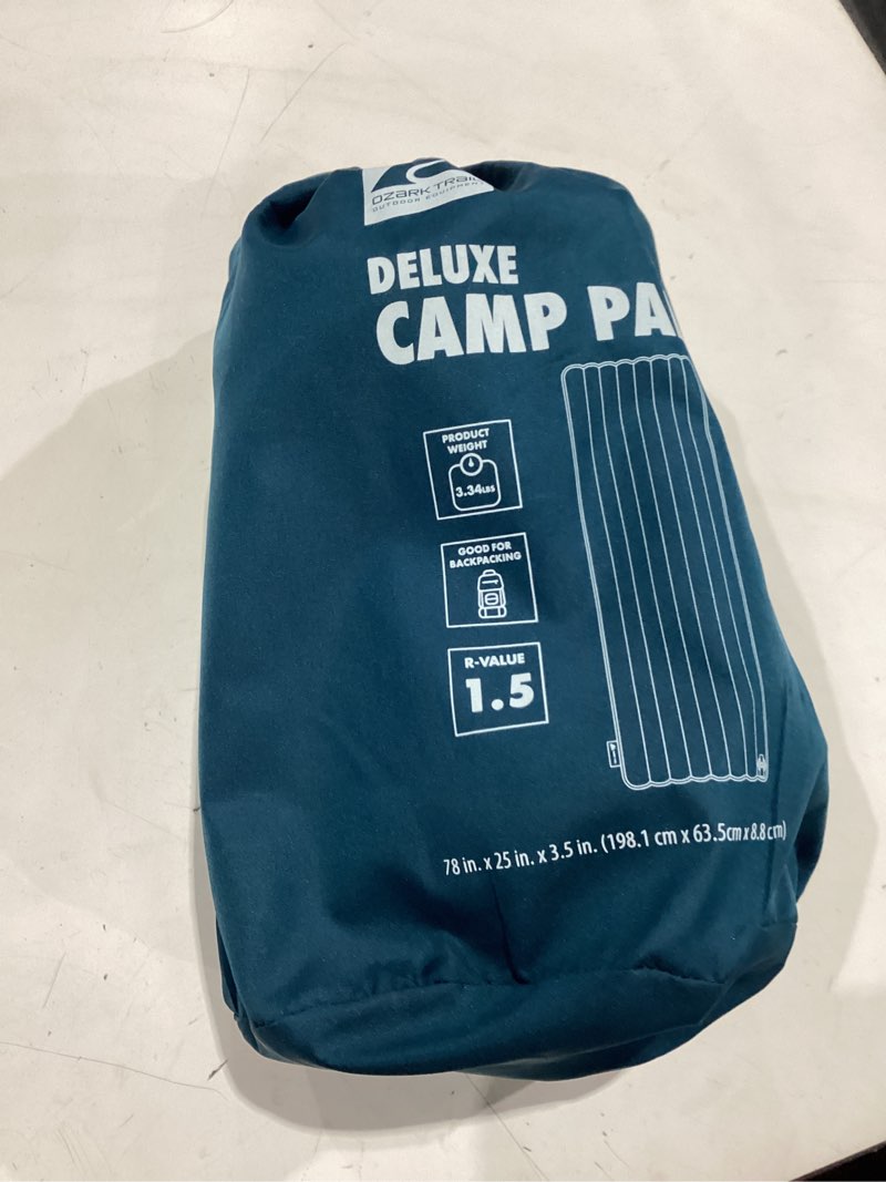 Condition photo showing As Is for ozark trail adult inflatable camp sleeping pad - blue