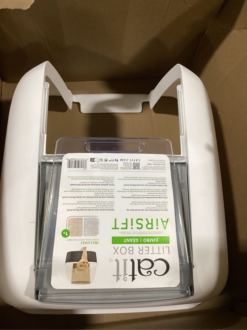 Condition photo showing As Is for (Incomplete) Catit Airsift Jumbo Hooded Litter Pan, Warm Gray/White - Privacy and Easy Access for Cleaning - Ideal for Larger or Multiple Cat Households