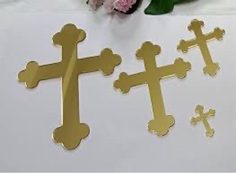 10pcs of Acrylic Baptism Cross Cake Topper, Mirror Cross Cake Decor, Gold Holy Communion Cross (8'',