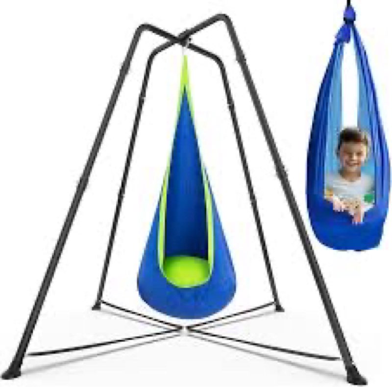 swing stand frame with sensory pod swings and chair, sensory swing set, x-shaped swing frame, heavy-duty metal hammock chair stand for adults indoor and outdoor 330lbs(blue
