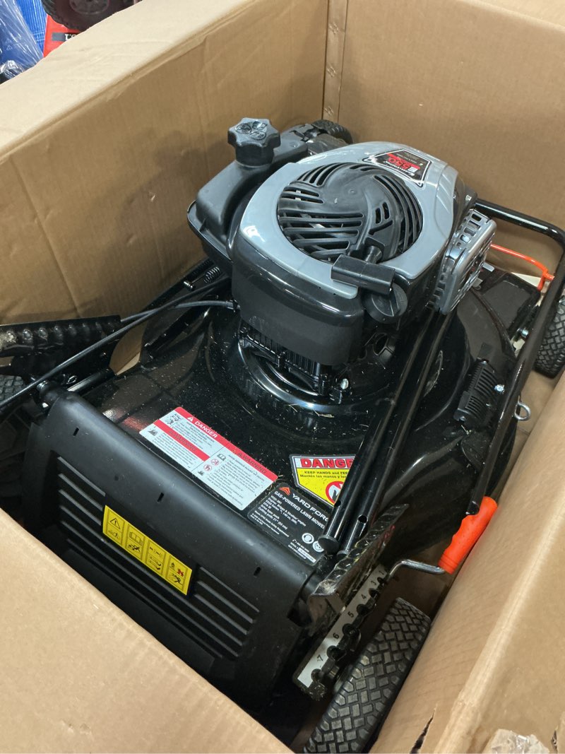 Condition photo showing As Is for 21 in. 140cc briggs and stratton e500 engine 3-in-1 gas walk behind lawn push mower