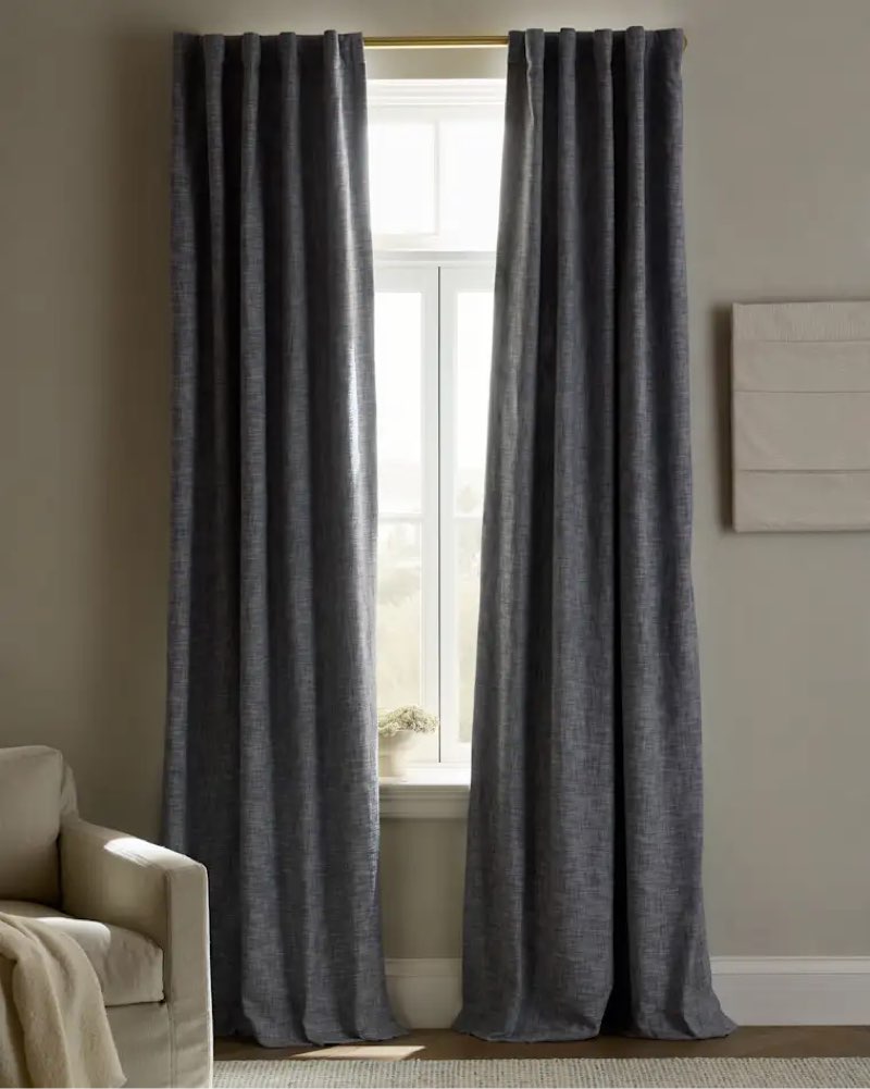 Textured Cotton Room Darkening Curtain, 48x96, Blue