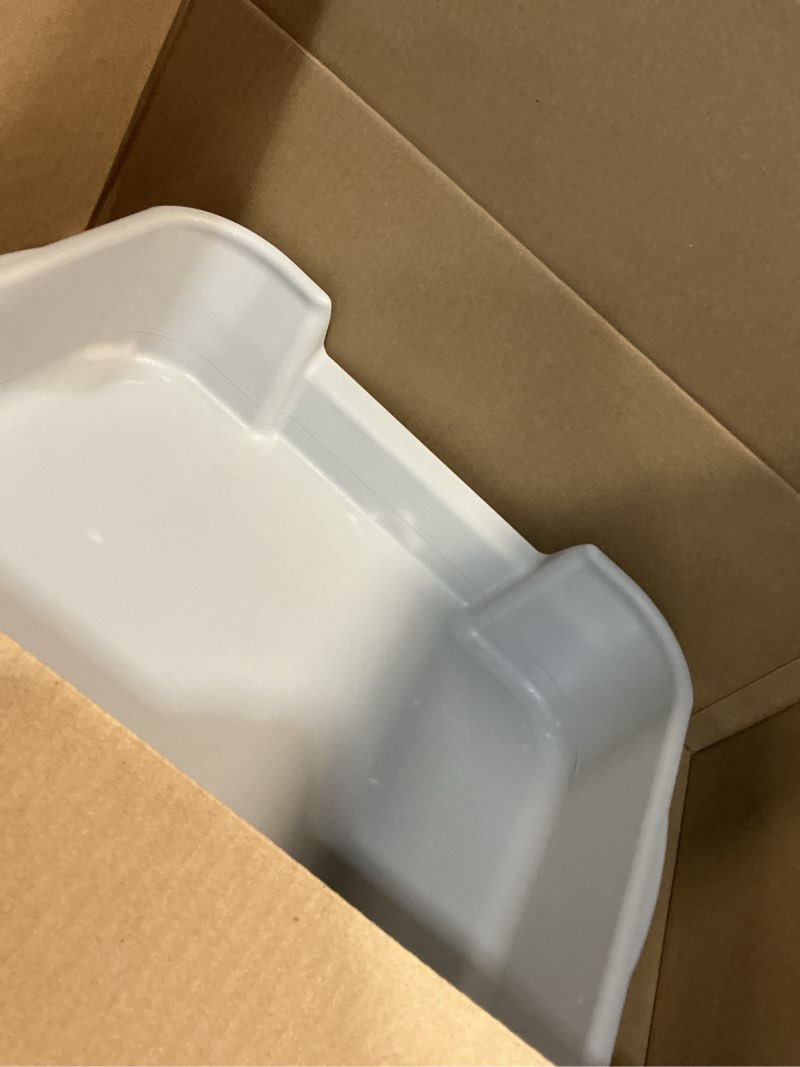 Condition photo showing Good Condition for small gray litter box, durable & pet safe, open top entry, comfortable for dogs up to 6 lbs