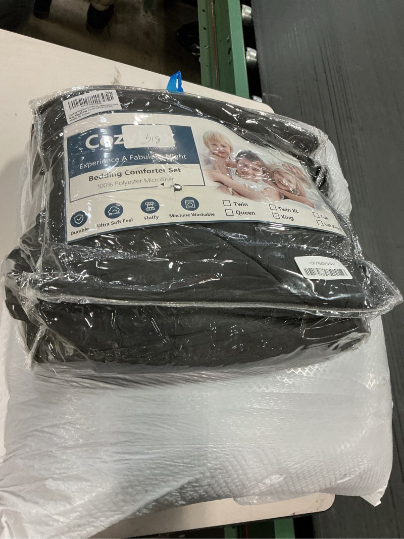 Condition photo showing As Is for CozyLux King Size Comforter Set Dark Grey, 7 Pieces Bed in a Bag, Dark Grey Comforter King Size, All Season Bedding Sets with Stitch Quilted Comforter, Flat Sheet, Fitted Sheet, Pillowcases Dark Grey King